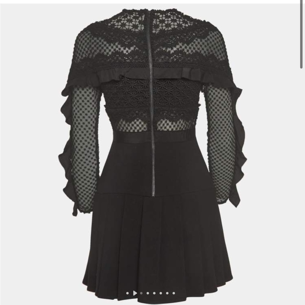 Self-Portrait Black Long Sleeve Lace and Crochet Mini Dress - Picture 2 of 4
